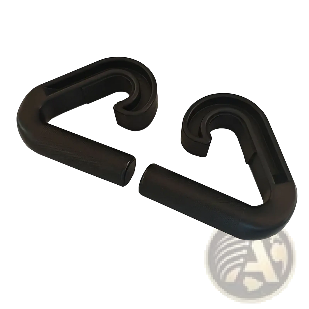 Black plastic multifunctional gym handle resistance band attachment carabiner clips with textured grip and curved design