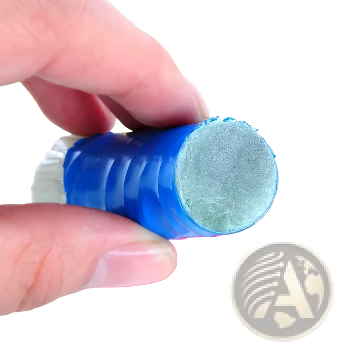 Multifunctional kitchen scrub brush featuring a blue cylindrical textured sponge with a light blue abrasive pad