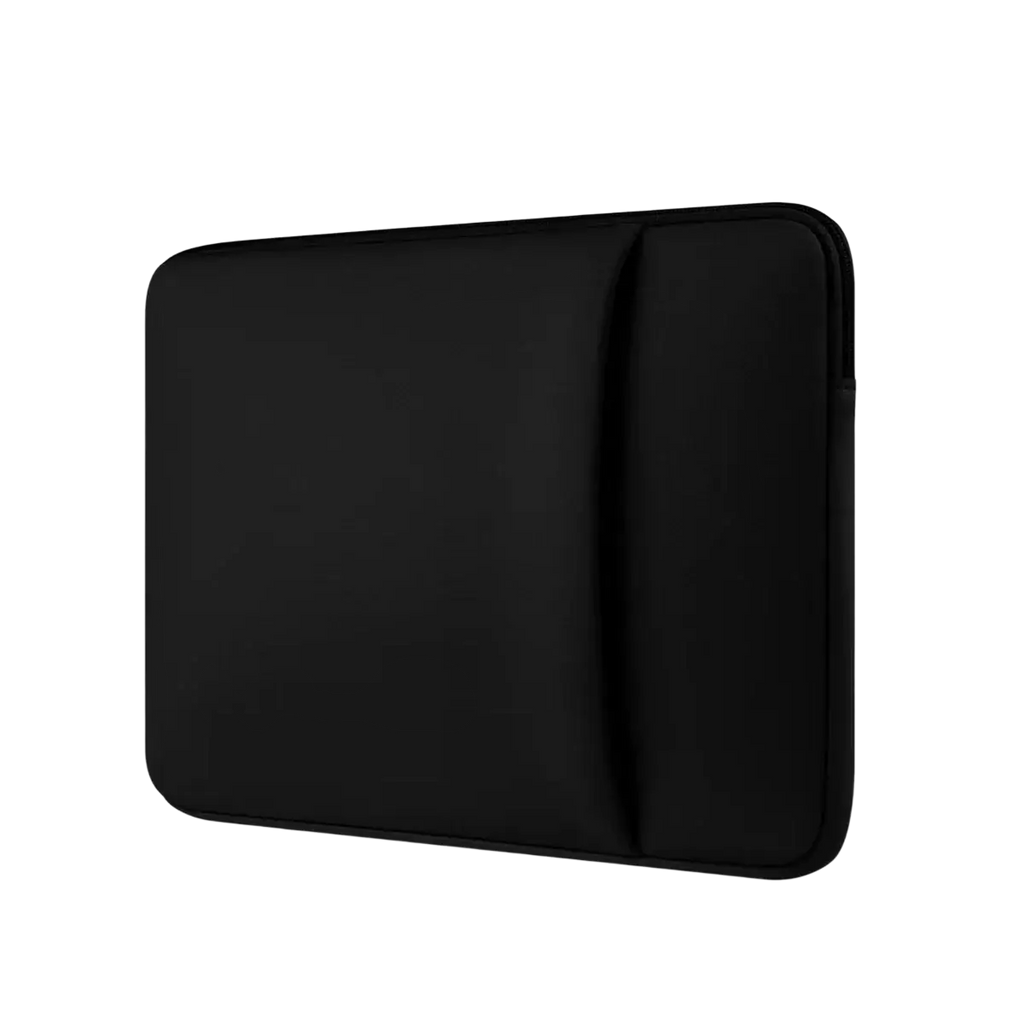 Black neoprene multifunctional laptop sleeve with subtle vertical seam and rounded edges for 11 to 17 inch laptops