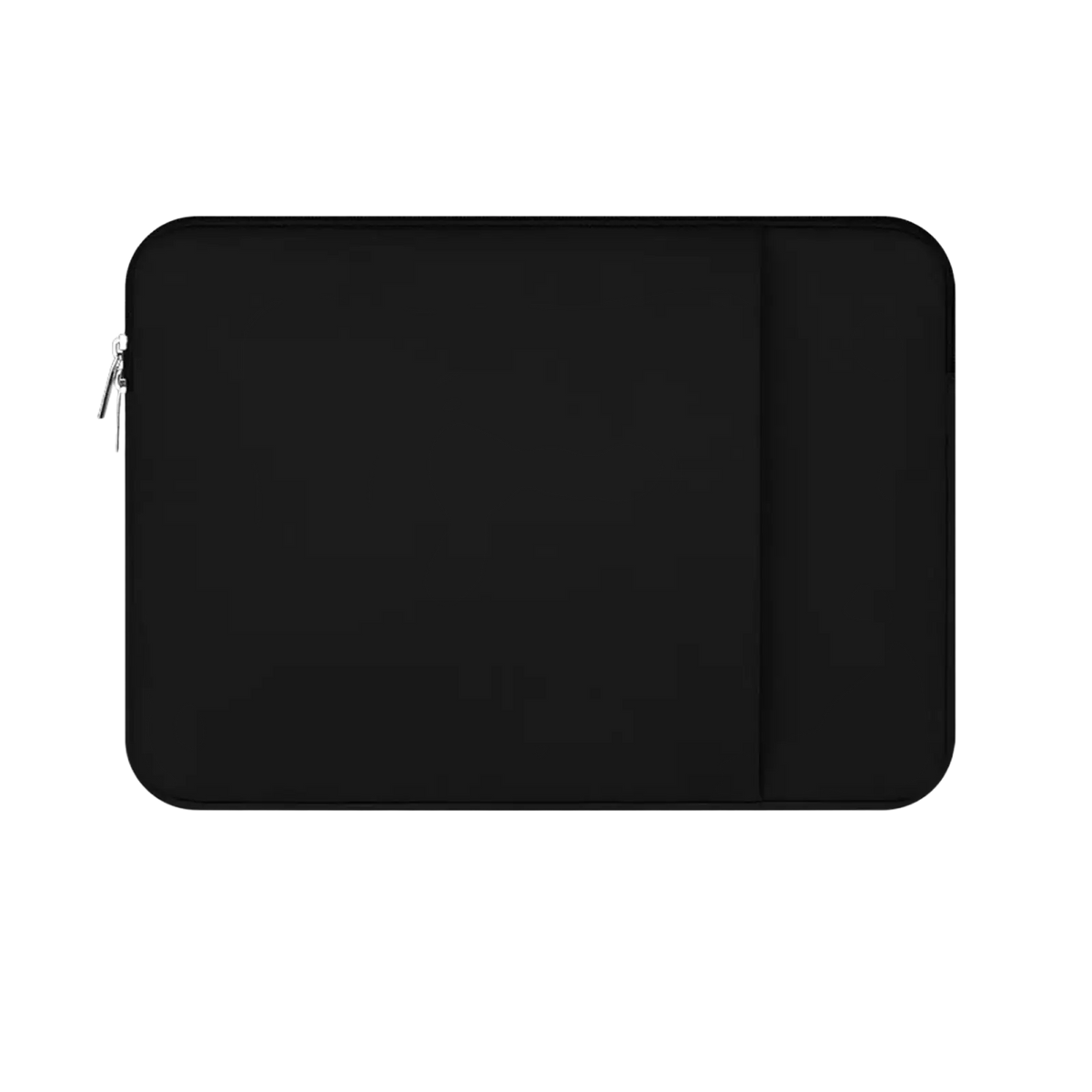 Black multifunctional neoprene laptop sleeve with sleek minimalist design and silver zipper pull for 11 to 17 inch laptops