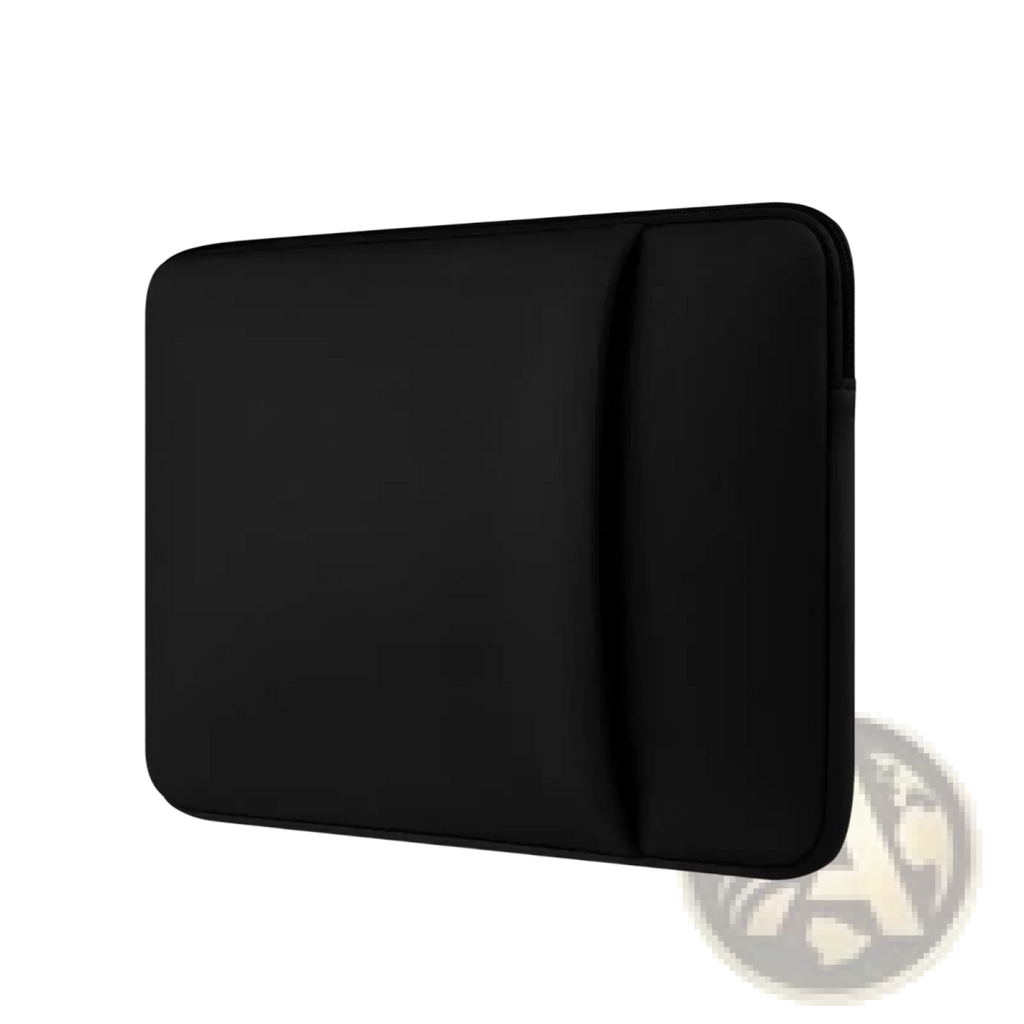 Black neoprene multifunctional laptop sleeve with subtle vertical seam and rounded edges for 11 to 17 inch laptops