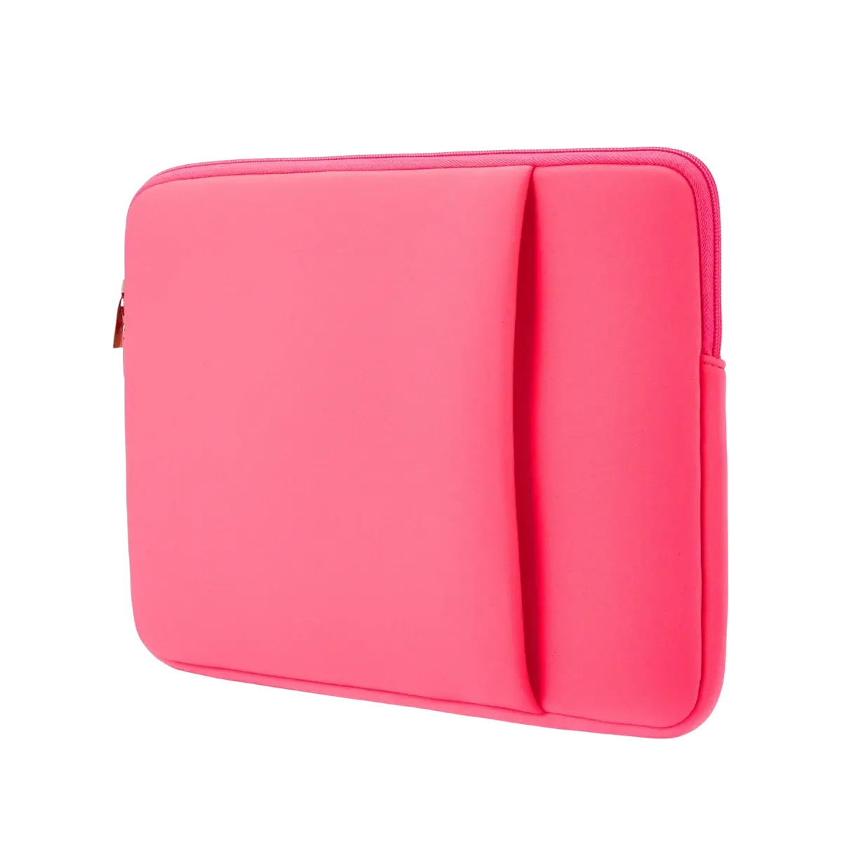 Bright pink neoprene multifunctional laptop sleeve with zipper closure and side pocket for 11 to 17 inch laptops