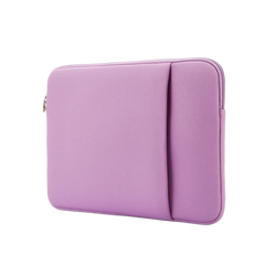 Purple multifunctional neoprene laptop sleeve with zipper closure and side pocket for 11 to 17 inch laptops