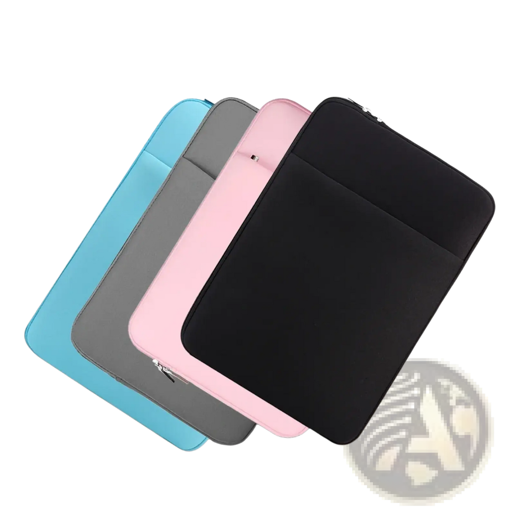 A sleek multifunctional neoprene laptop sleeve in black gray pink and light blue for 11 to 17 inch laptops
