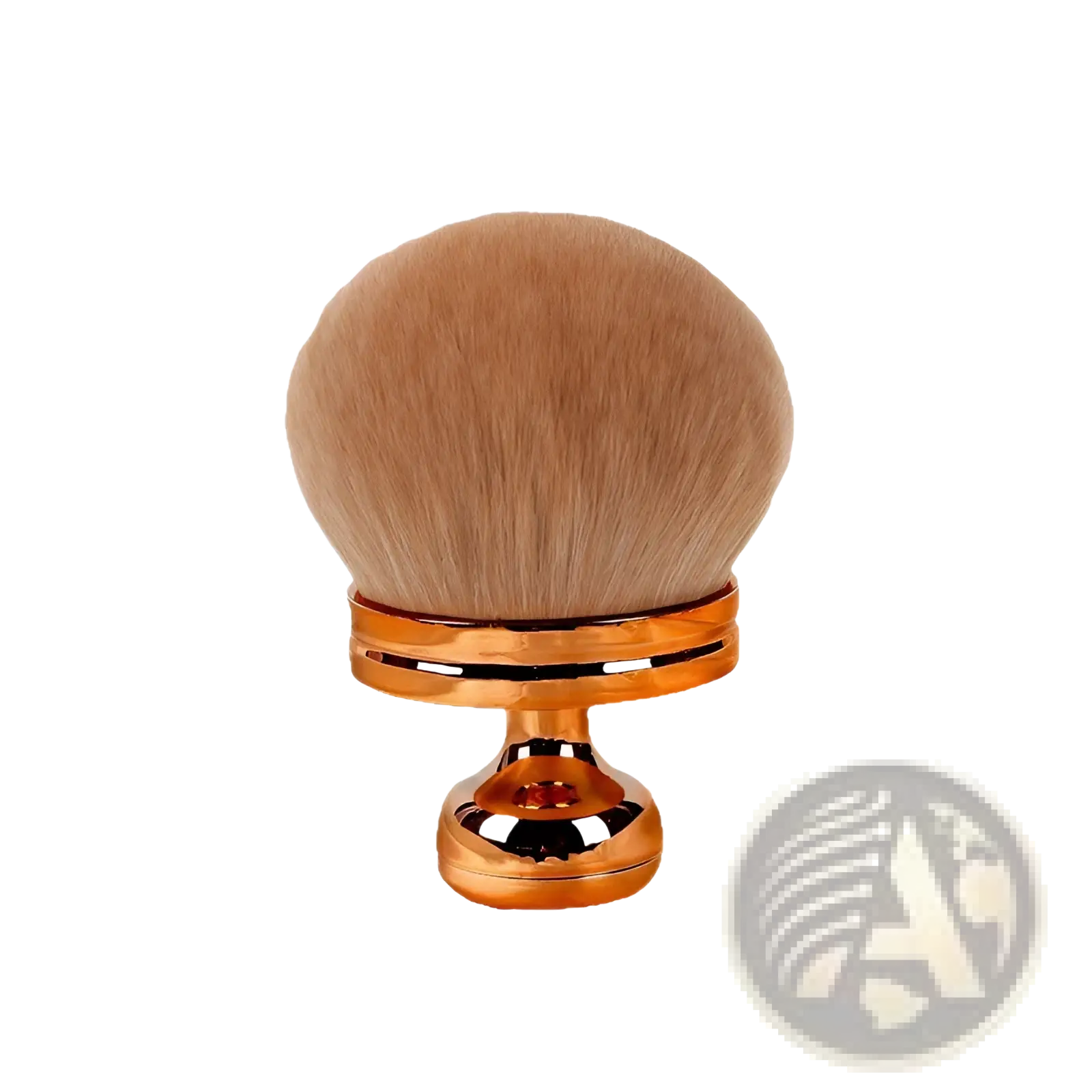 Multifunctional oversized soft powder makeup brush with light brown synthetic bristles and rose gold metal handle