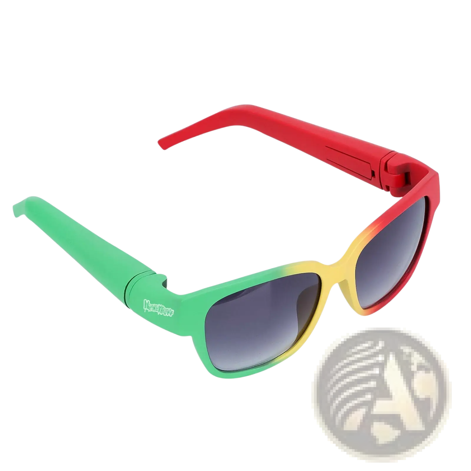 Multifunctional rectangular children’s sunglasses with vibrant rainbow gradient frame and durable plastic construction