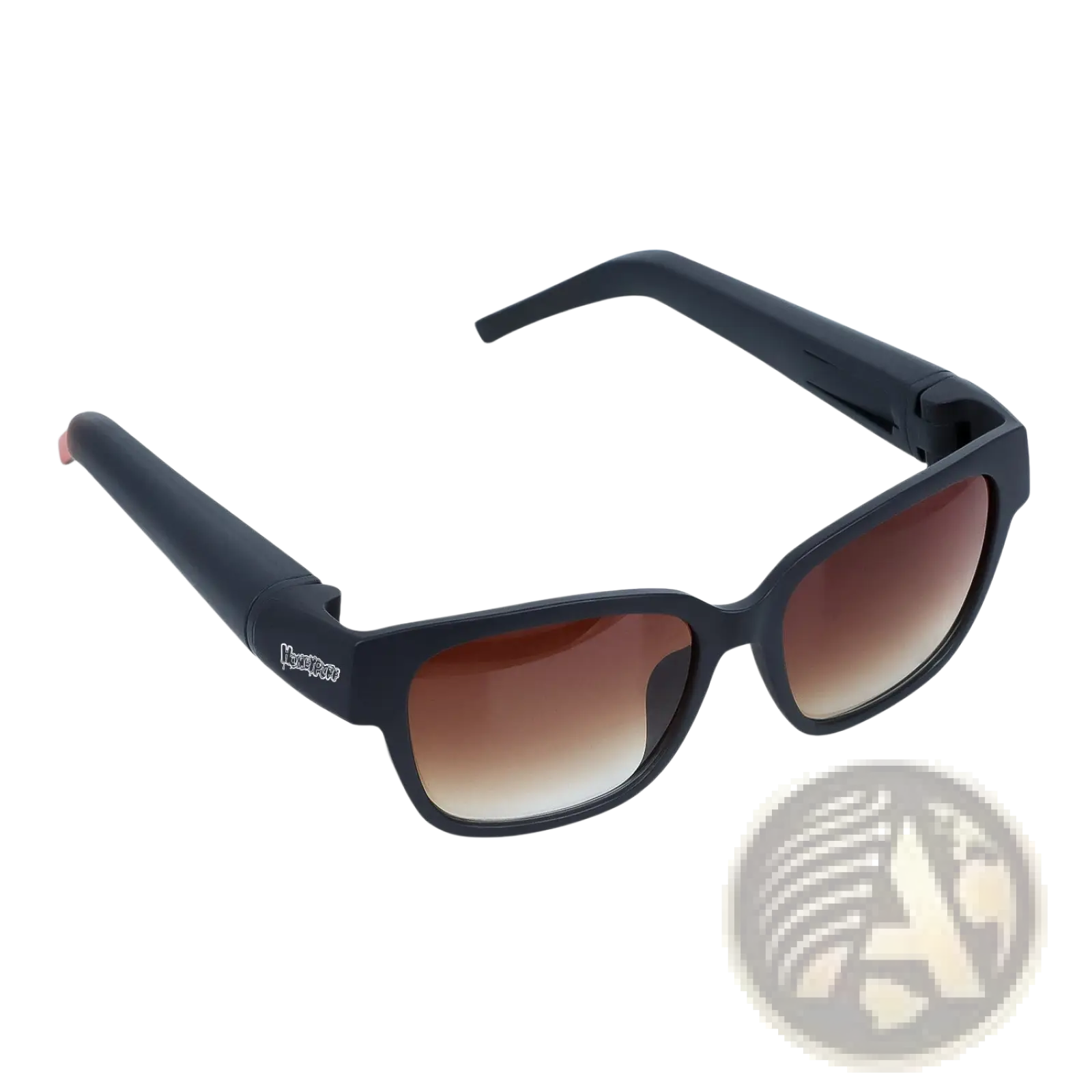 Multifunctional rectangular black sunglasses with gradient brown lenses and removable storage tube in sleek design