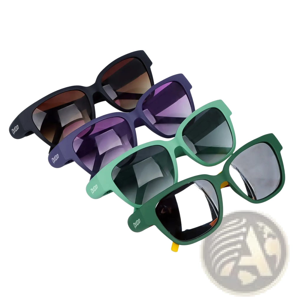 Set of multifunctional rectangular sunglasses with removable storage tube featuring colorful cat-eye gradient lenses