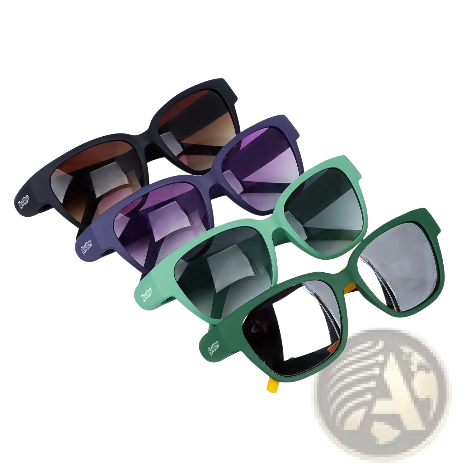 Set of multifunctional rectangular sunglasses with removable storage tube featuring colorful cat-eye gradient lenses