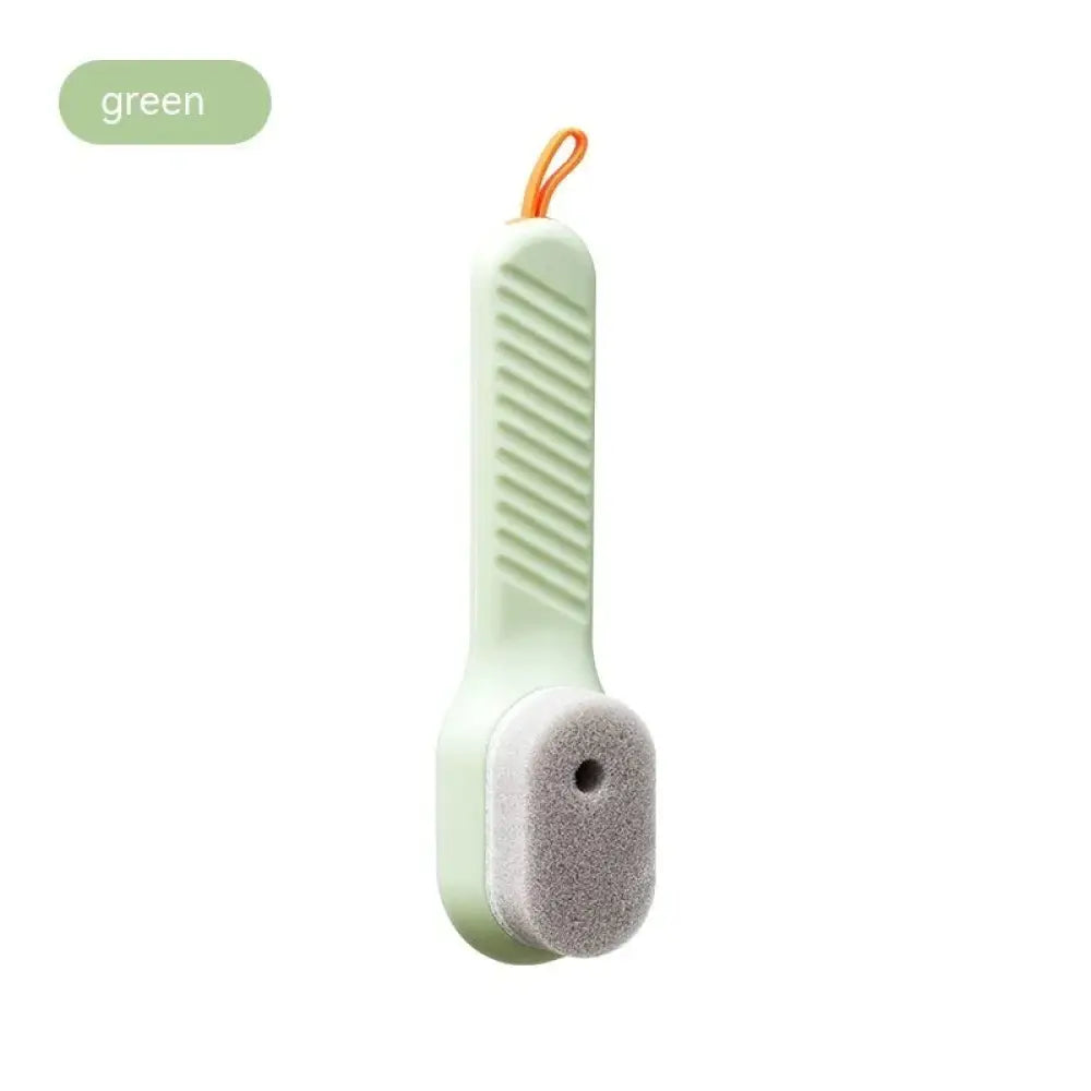 Multifunctional gentle sponge leather cleaning brush with mint green textured grip and gray sponge head with orange loop handle