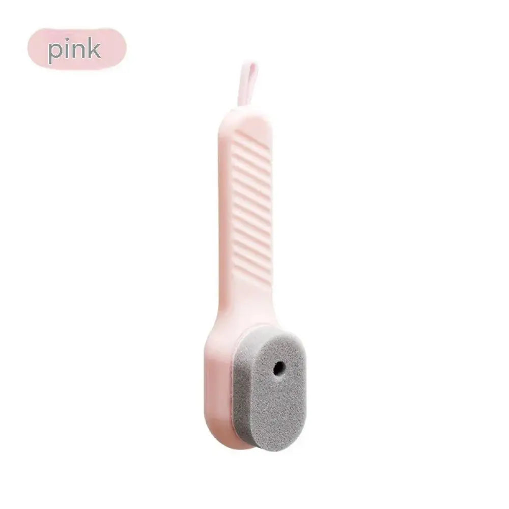 Pink silicone-handled multifunctional gentle sponge leather cleaning brush with gray textured sponge head