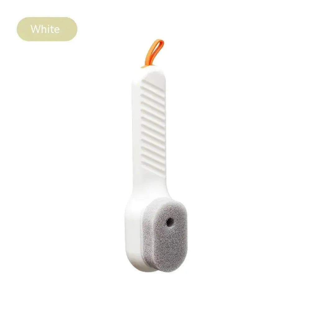 Multifunctional gentle sponge leather cleaning brush with white plastic handle gray textured sponge head and orange loop