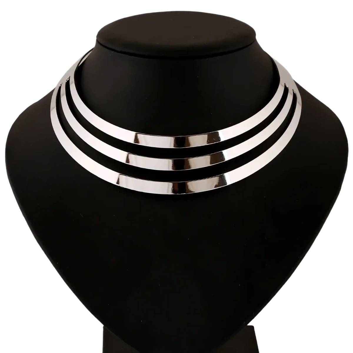 Silver multilayer choker necklace with four sleek stacked bands in a punk chain style