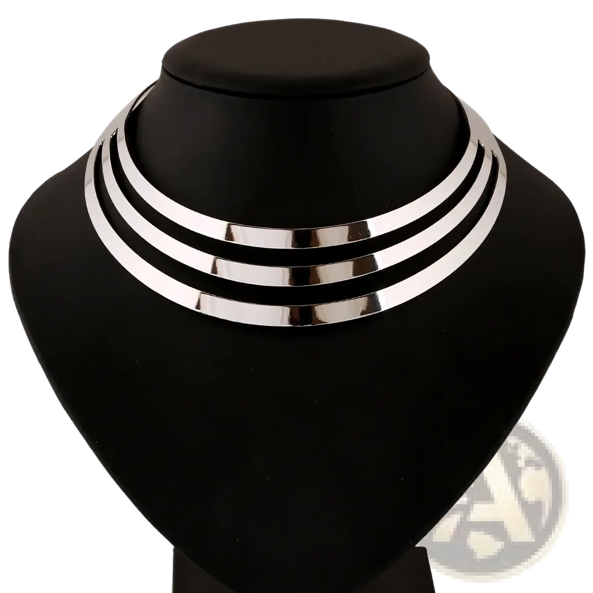 Silver multilayer choker necklace with four sleek stacked bands in gold punk chain style