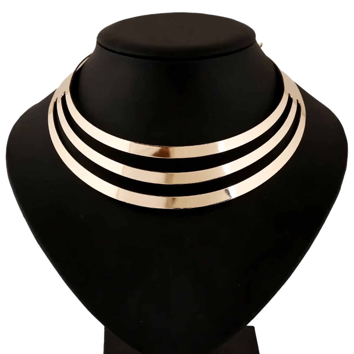 A sleek multilayer gold toned choker necklace with a modern minimalist design for punk chain style