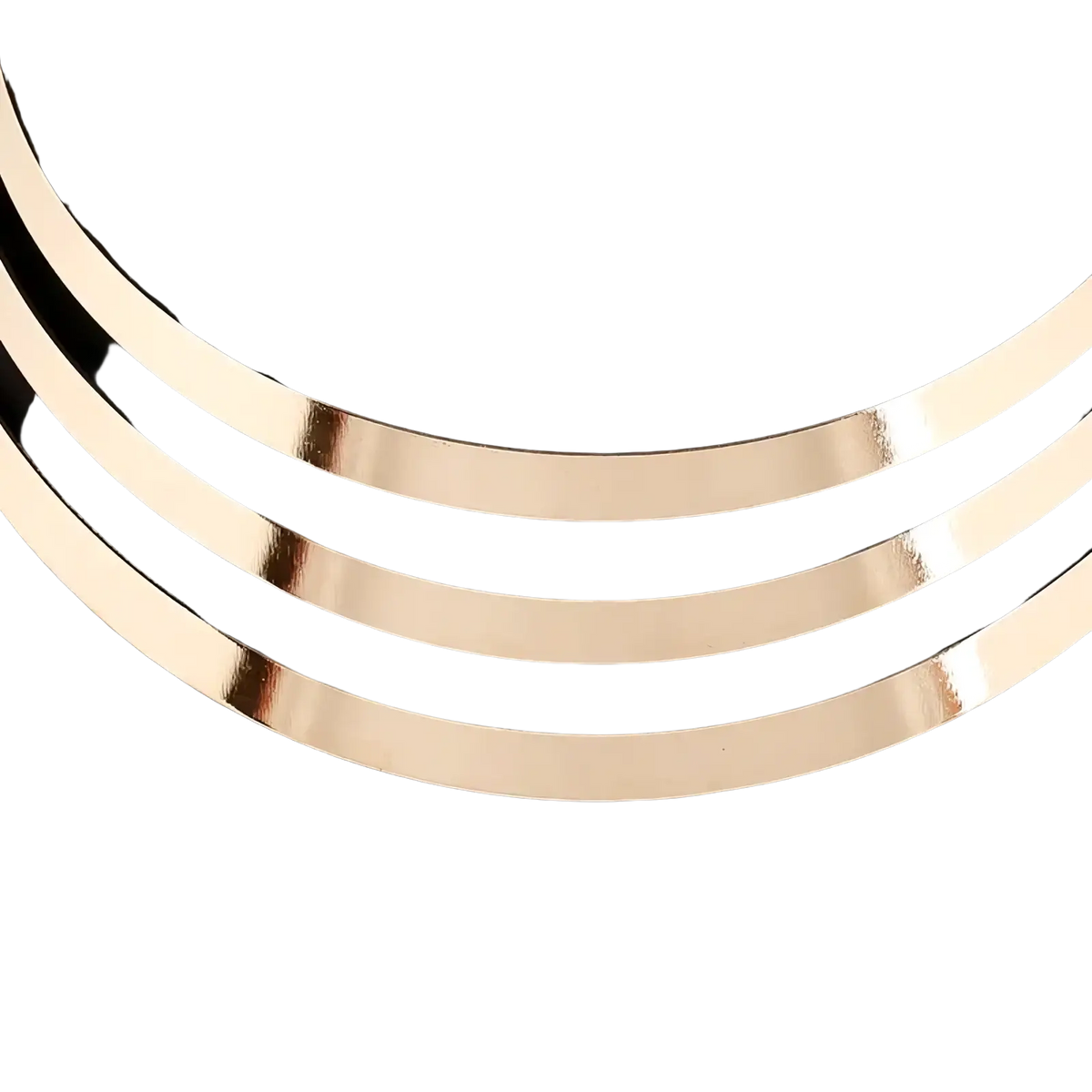 Three sleek metallic gold toned multilayer choker necklaces with smooth reflective finish for punk style fashion