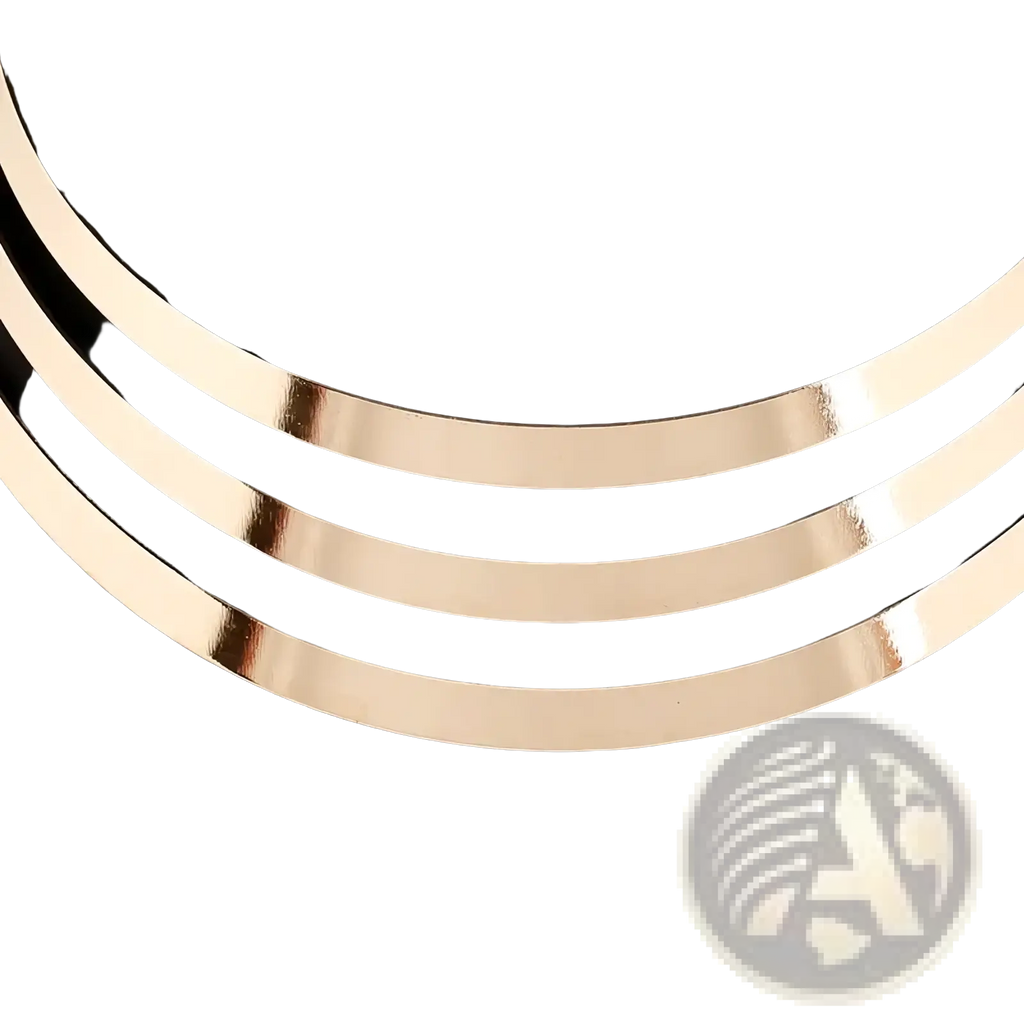 Three sleek metallic gold toned multilayer choker necklaces with smooth reflective finish for punk style fashion