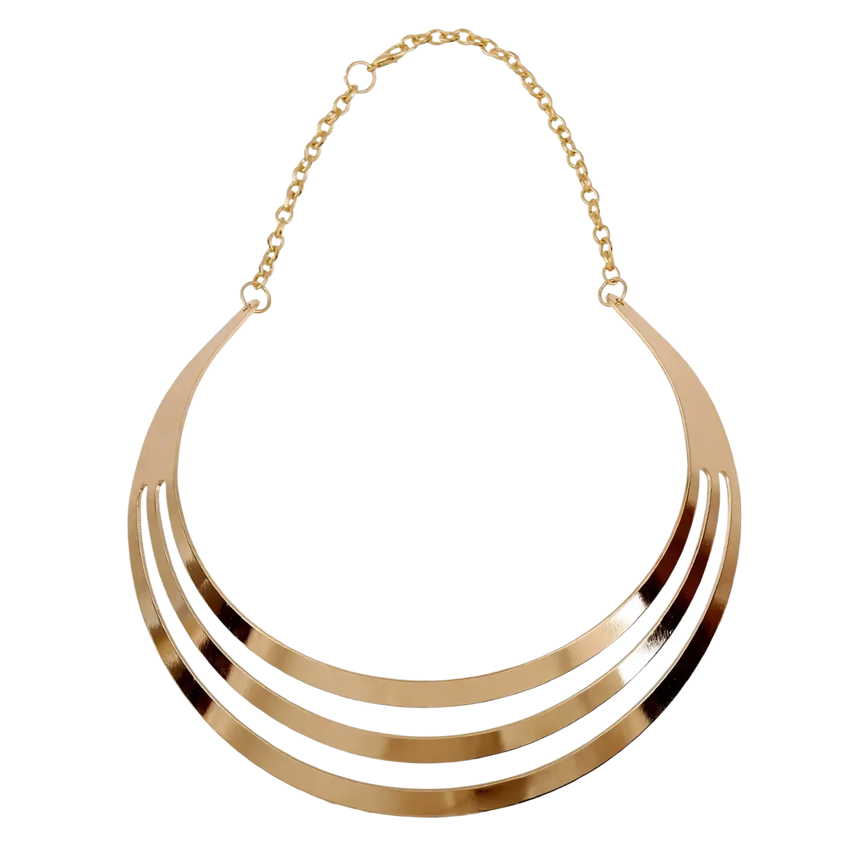 Multilayer gold choker necklace with a sleek modern design and delicate chain clasp in gold tone metal