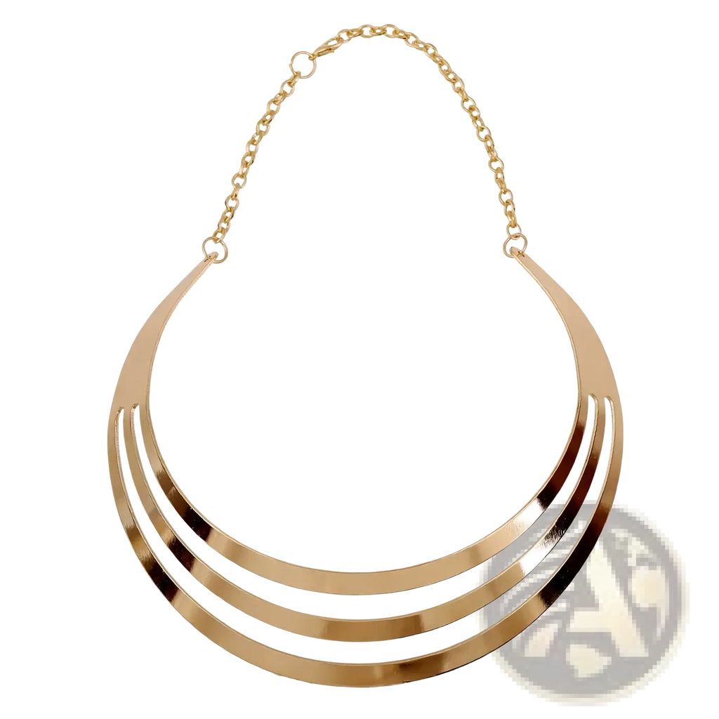 Multilayer gold choker necklace with a sleek modern design and delicate chain clasp in gold tone metal