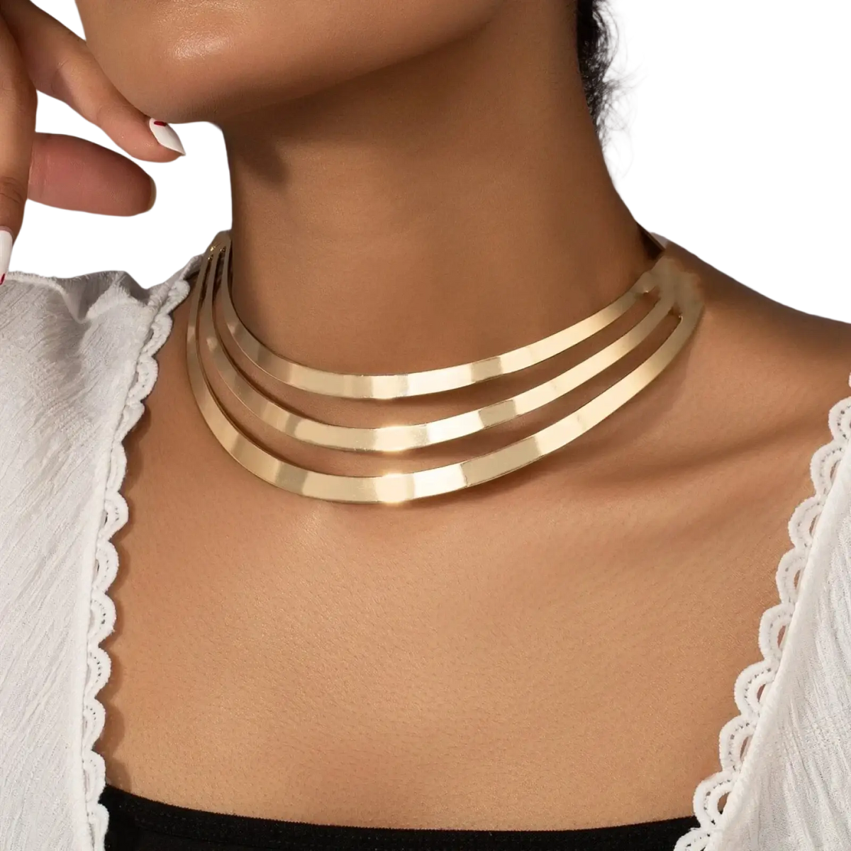 Multilayer gold choker necklace featuring a sleek metallic finish and punk chain design in gold tone