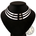 Silver multilayer choker necklace with four sleek stacked bands in a punk chain style