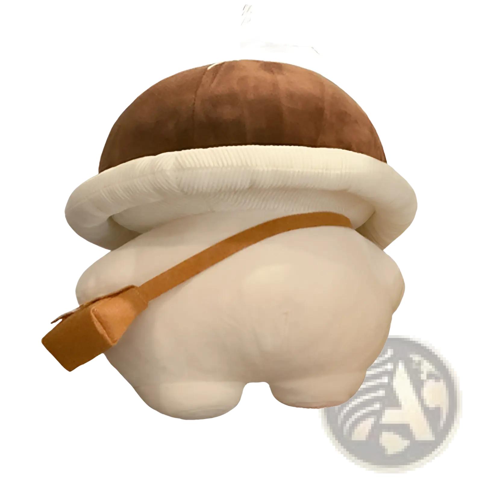 Cute brown and cream corduroy mushroom plush pillow with tan strap shaped like bread doll toy for decor and comfort