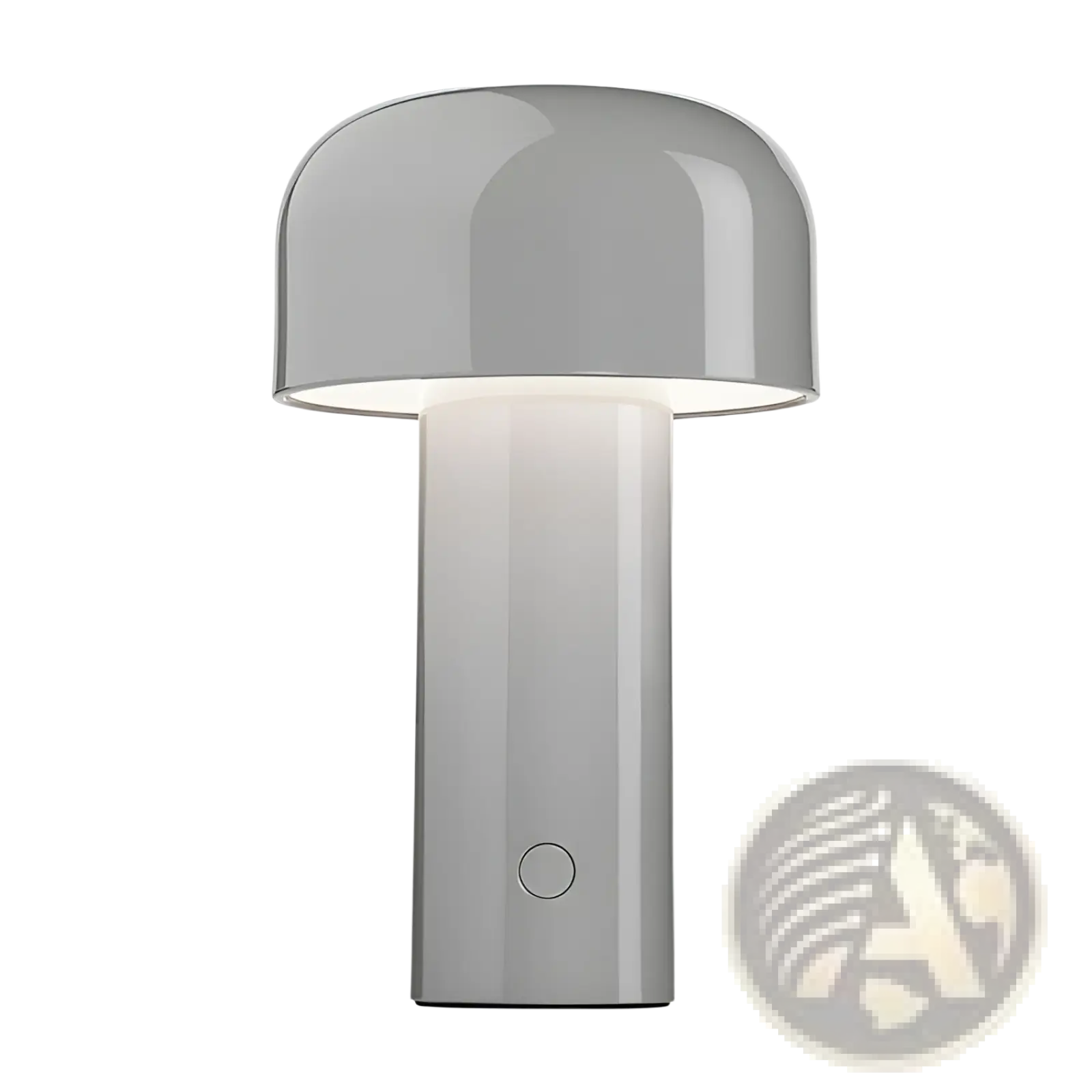Gray mushroom table lamp cordless touch rechargeable led with sleek glossy finish and minimalist design