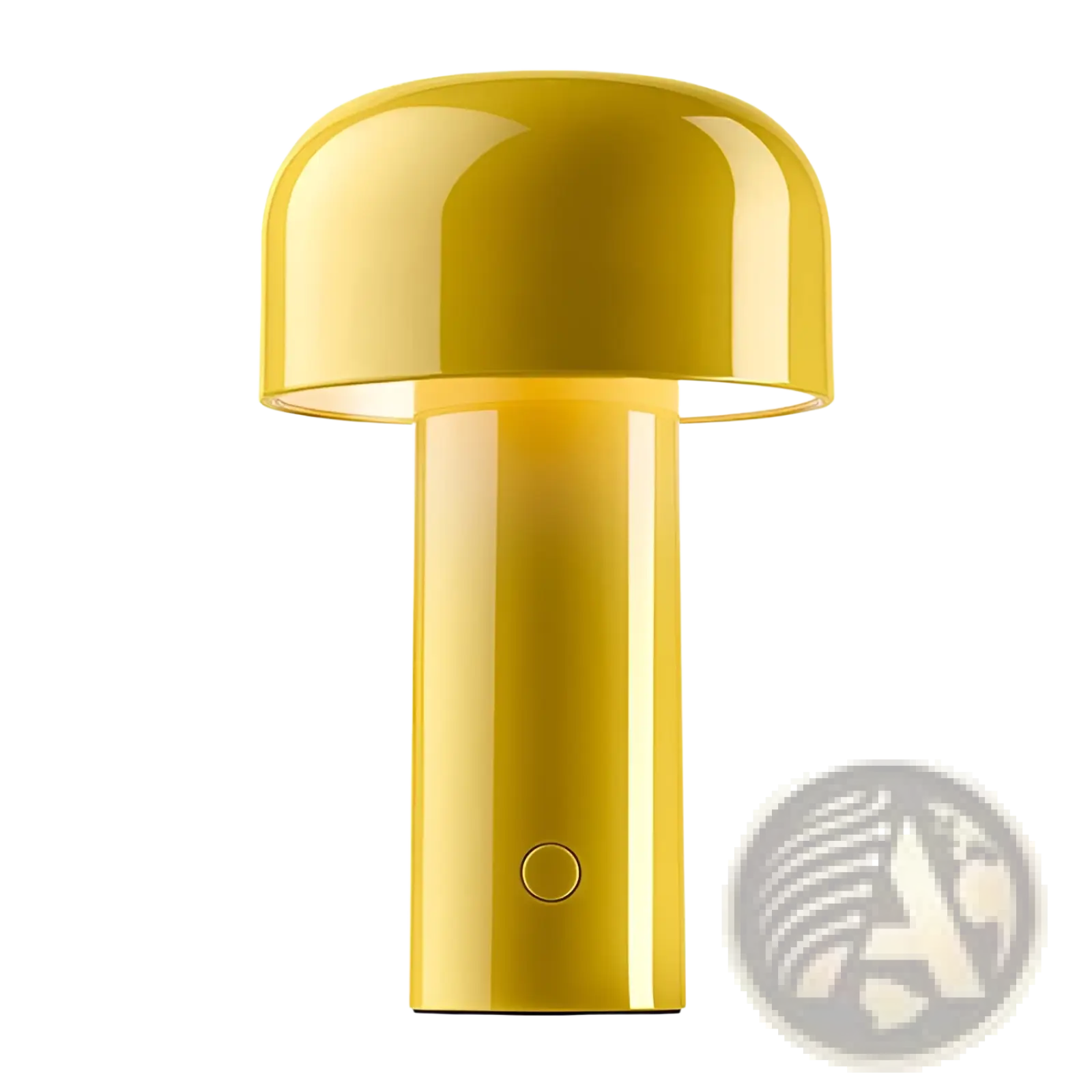 A sleek mustard-yellow glossy mushroom table lamp with cylindrical base cordless touch rechargeable led