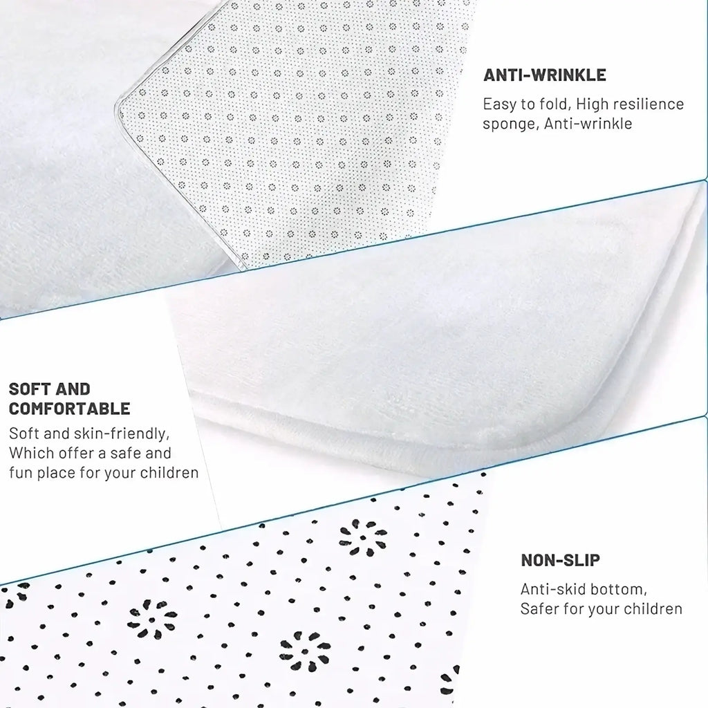 White anti-wrinkle sponge mat with non-slip bottom and soft skin-friendly texture for music note area rug