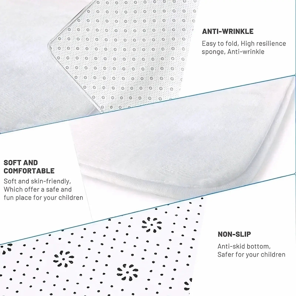 White anti-wrinkle sponge mat with non-slip bottom and soft skin-friendly texture for music note area rug