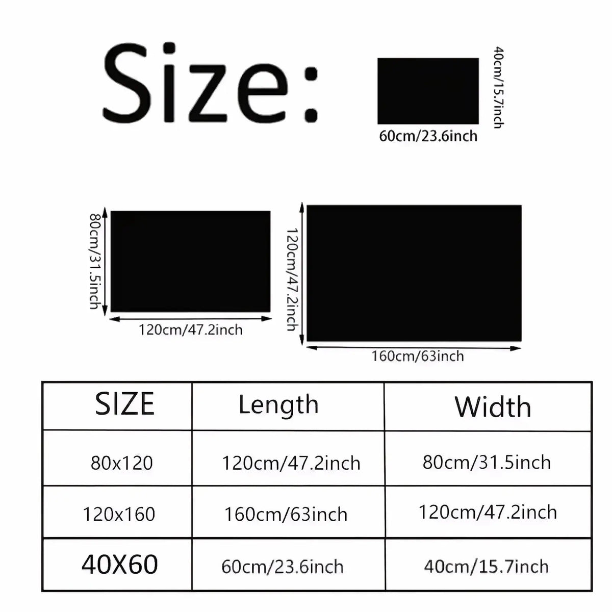 Black rectangular fabric roll with dimensions in centimeters and inches for music note area rug black and white carpet