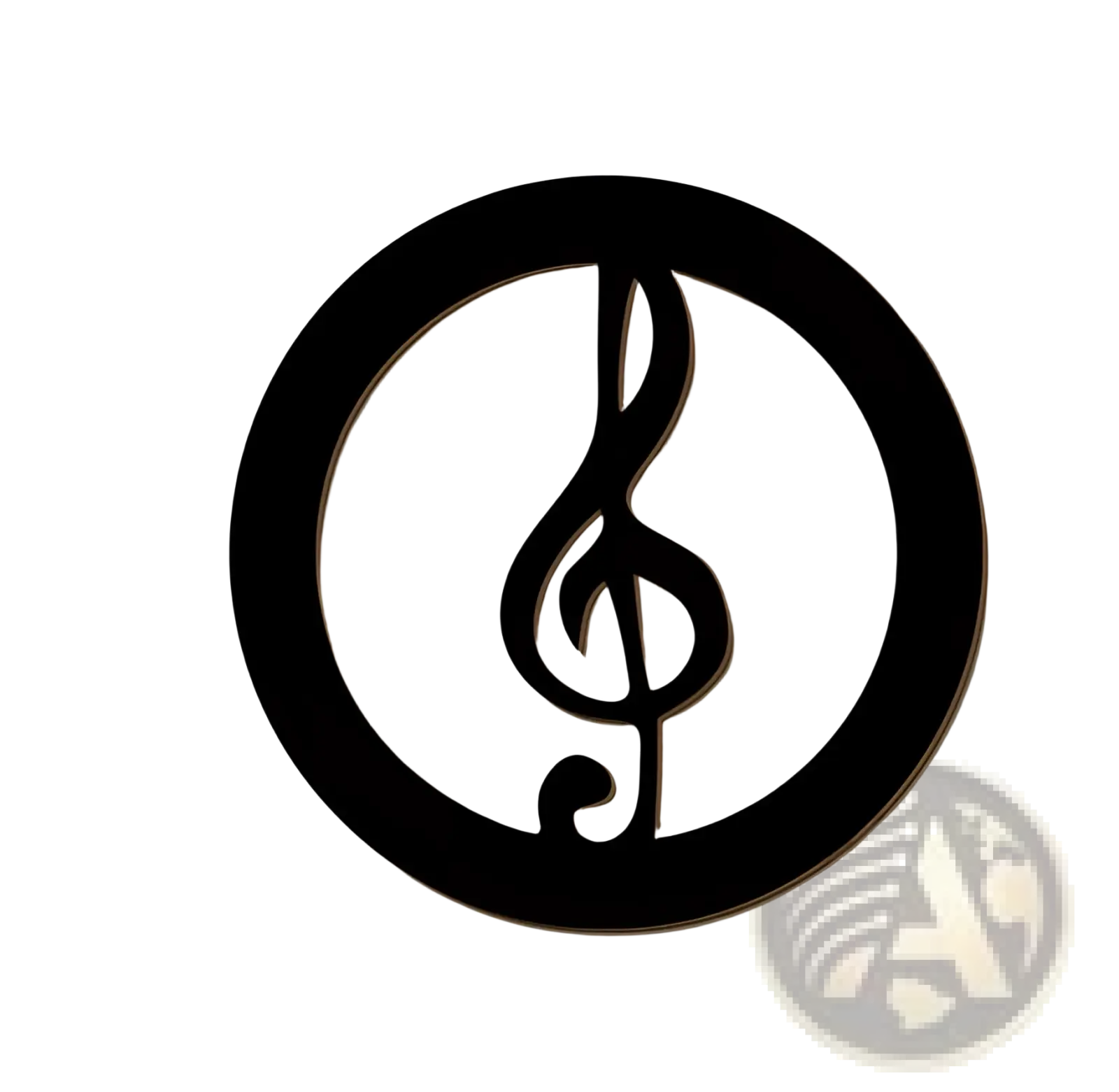 Black circular wooden wall decor featuring a cut-out treble clef design from a 4 piece musical note set 20x20cm
