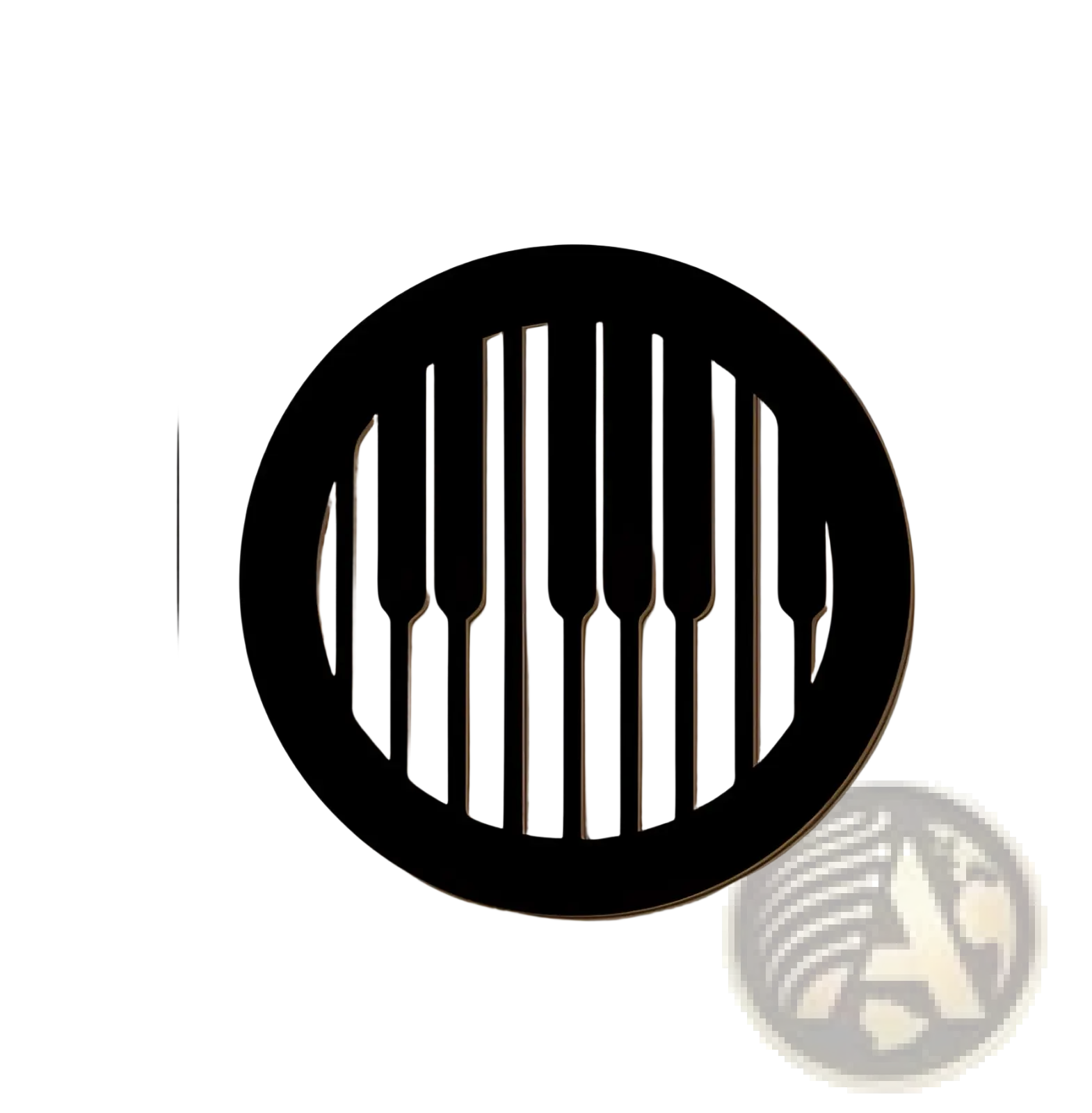 Musical note wooden wall decor 4 piece set featuring circular black decorative wall art with piano keys cut-out design