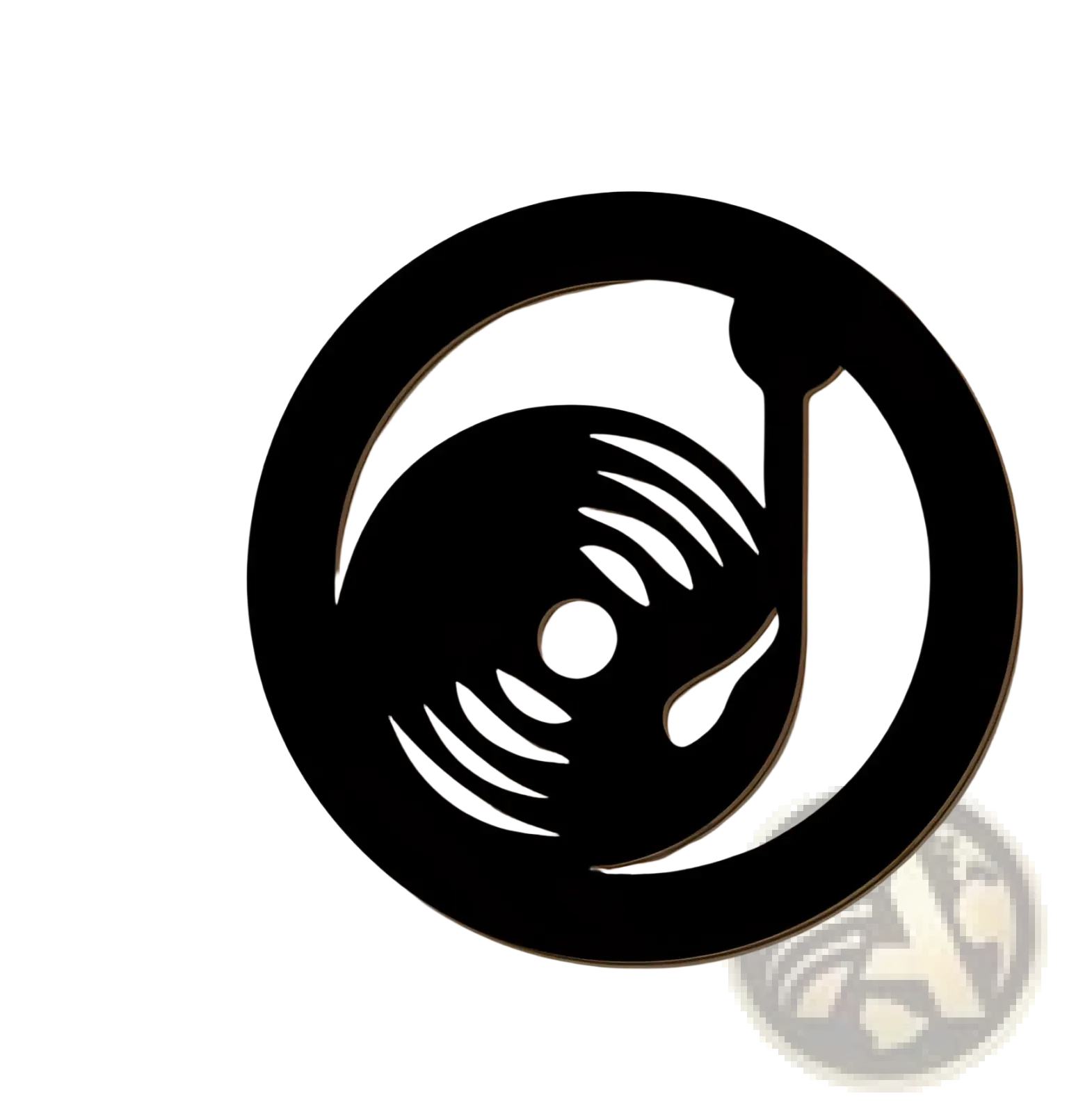 Black wooden circular wall art featuring a stylized cut-out vinyl record design from a 4 piece musical note set