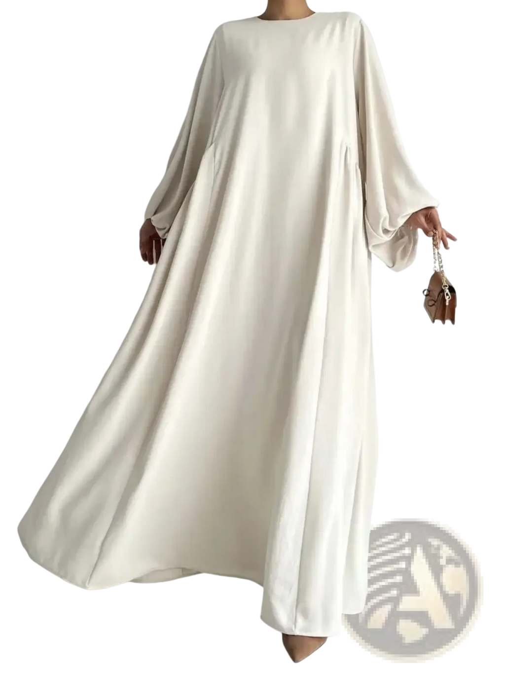 Cream-colored muslim abaya maxi dress with flowing wide sleeves and relaxed fit for casual modest apparel