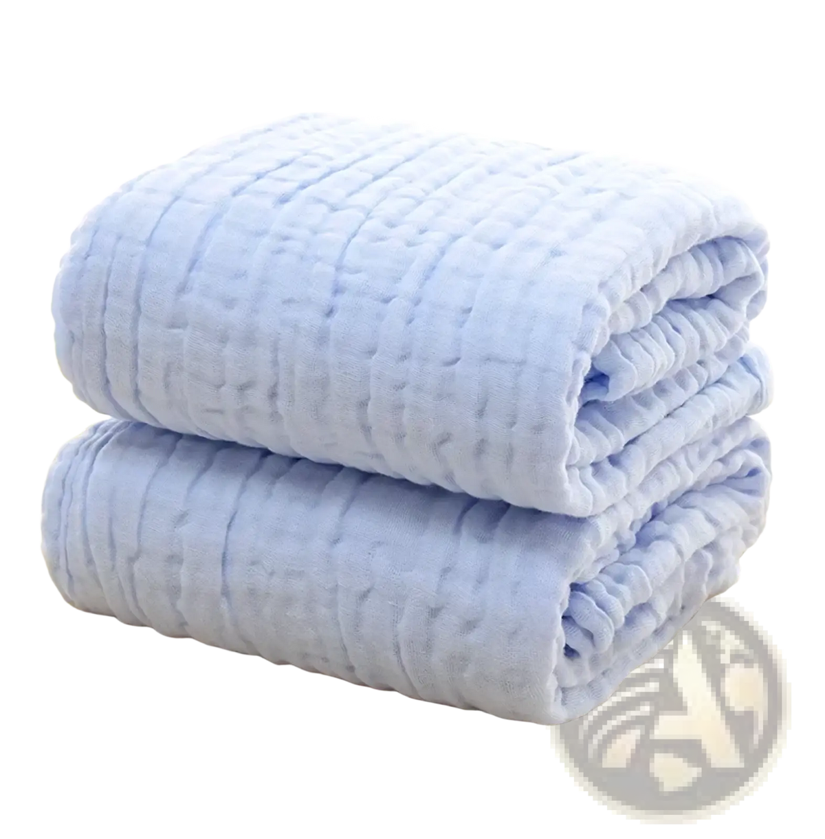 Soft light blue muslin baby swaddle blanket with gentle quilted texture 6-layer cotton 105cm
