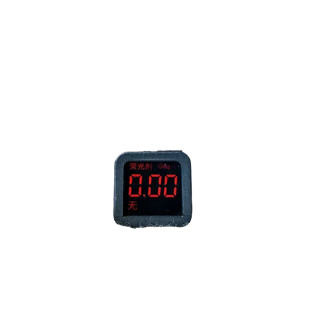 Black digital display showing 0.00 with red numerals nestled in textured light gray muslin baby swaddle blanket 6-layer cotton