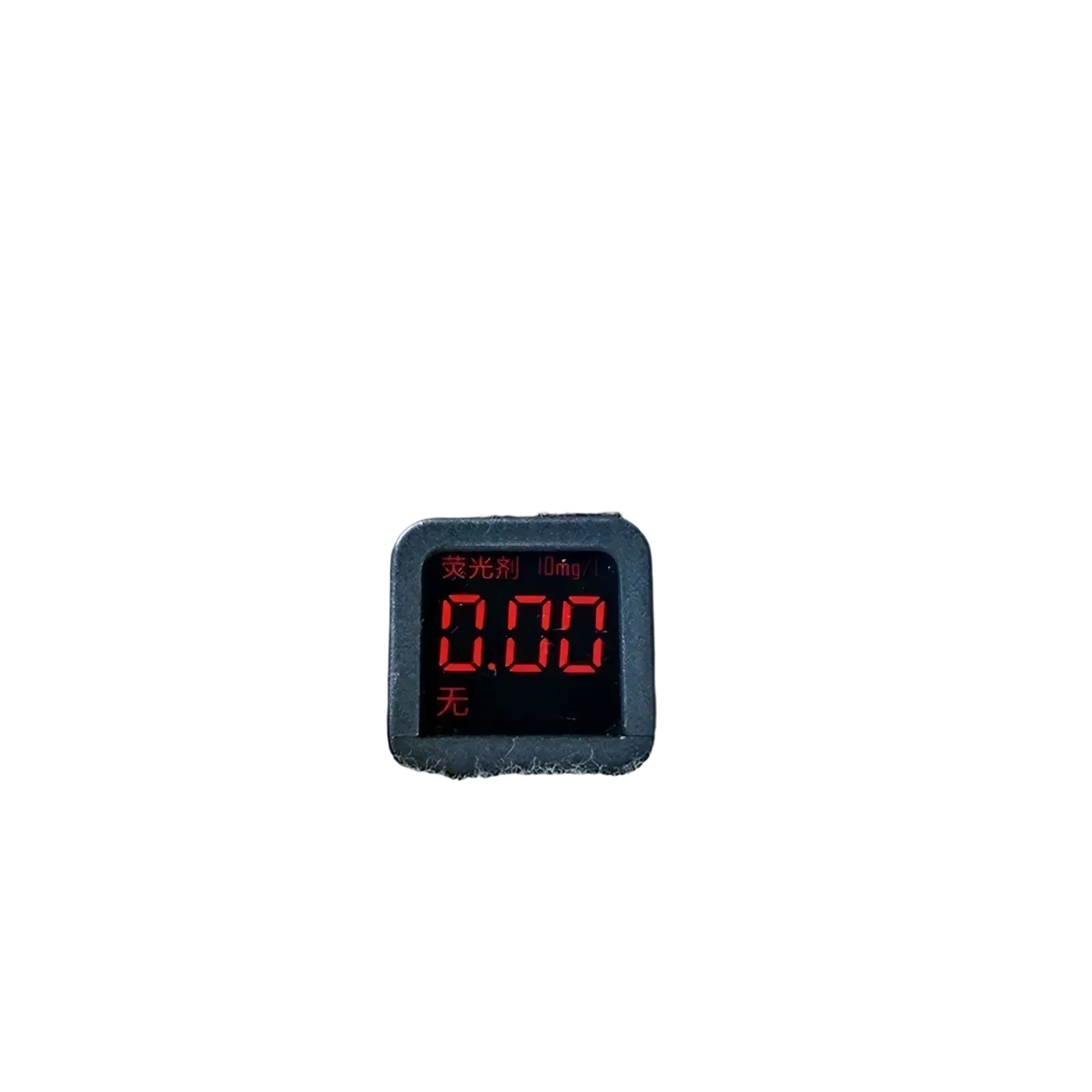 Black digital display showing 0.00 with red numerals nestled in textured light gray muslin baby swaddle blanket 6-layer cotton