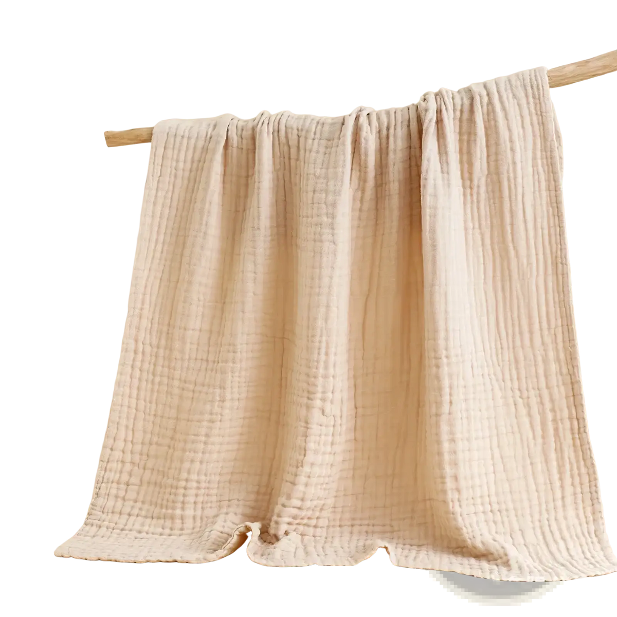 Beige muslin baby swaddle blanket made of 6-layer cotton with a soft textured grid pattern 105cm size
