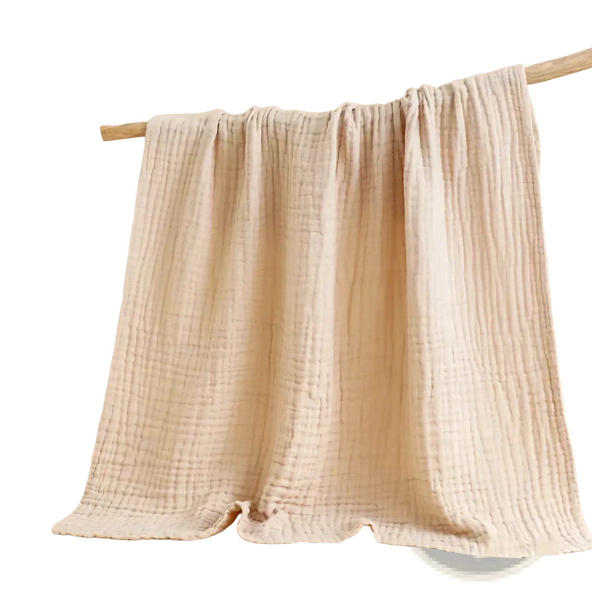 Beige muslin baby swaddle blanket made of 6-layer cotton with a soft textured grid pattern measuring 105cm