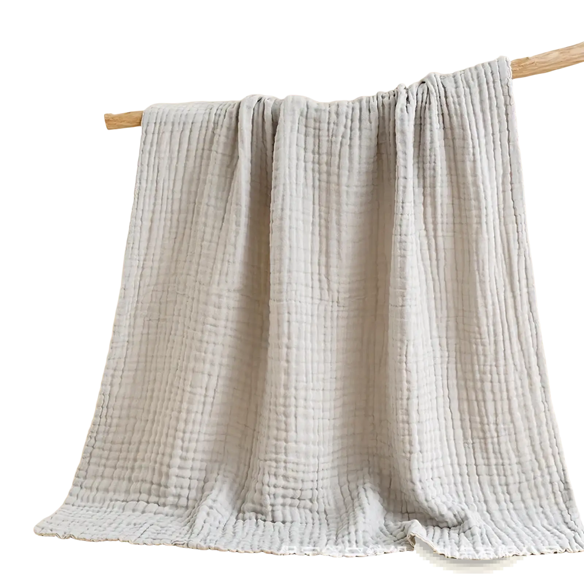 Light gray textured cotton muslin baby swaddle blanket with subtle grid pattern 6-layer 105cm