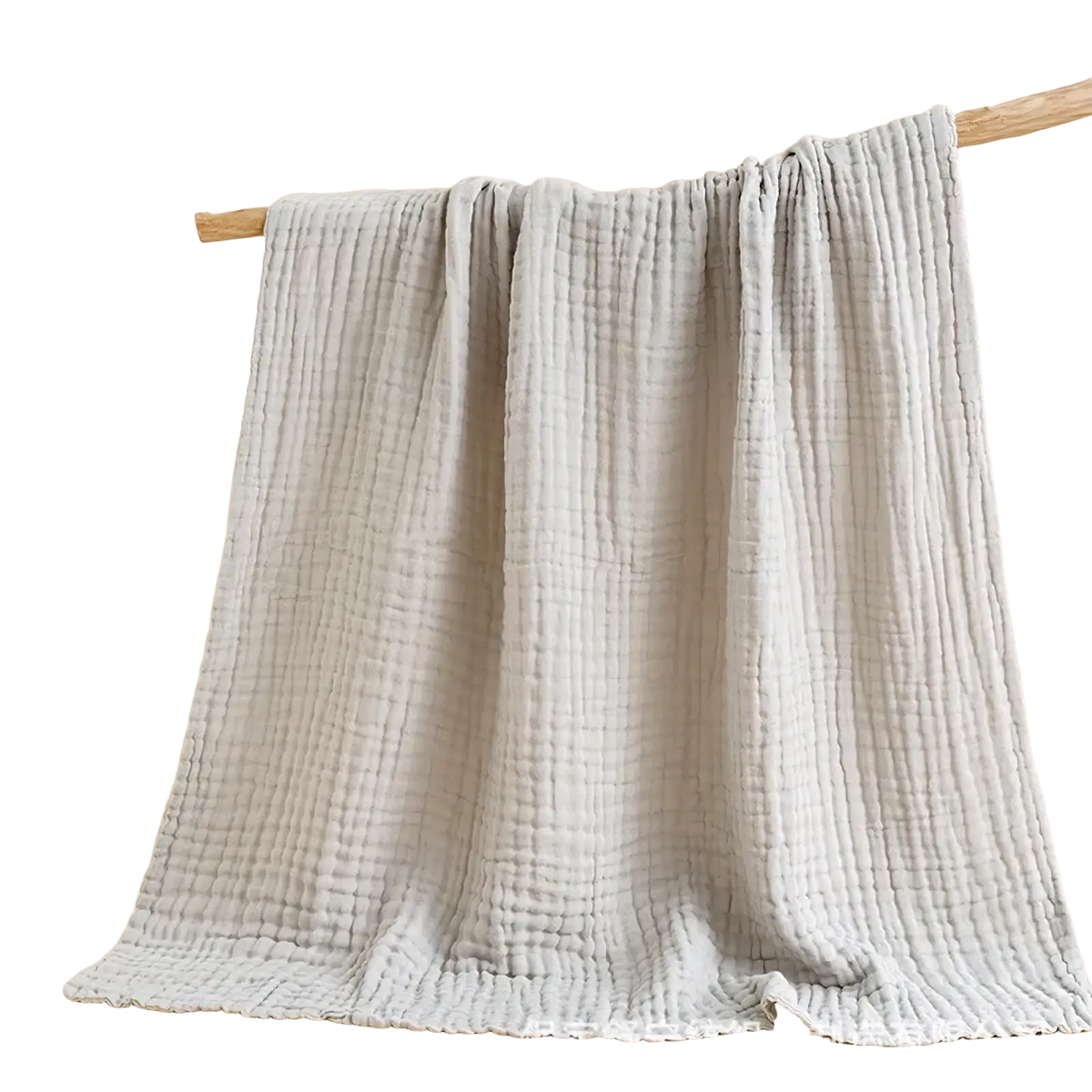 Light gray textured cotton muslin baby swaddle blanket with subtle grid pattern 6-layer 105cm