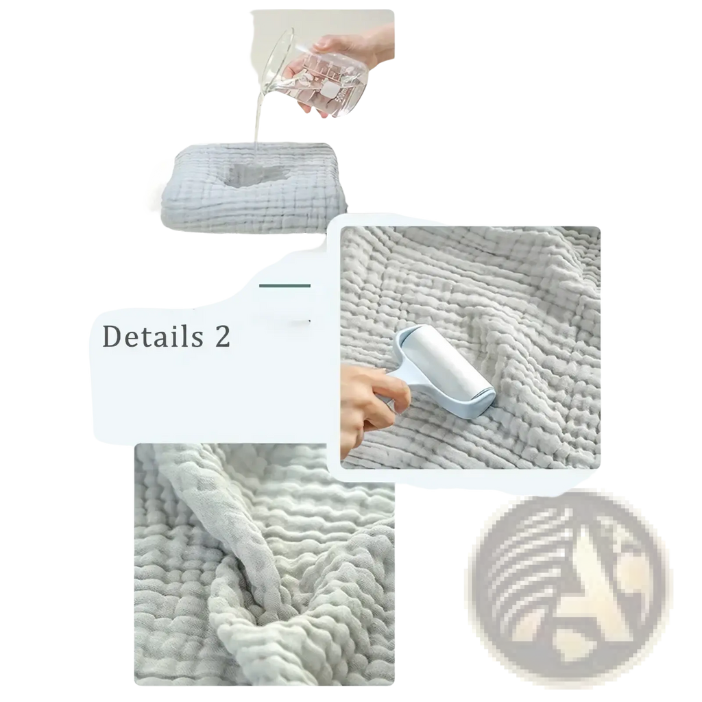 Light gray textured cotton pillow with a central cutout designed for use with muslin baby swaddle blanket 6-layer cotton 105cm