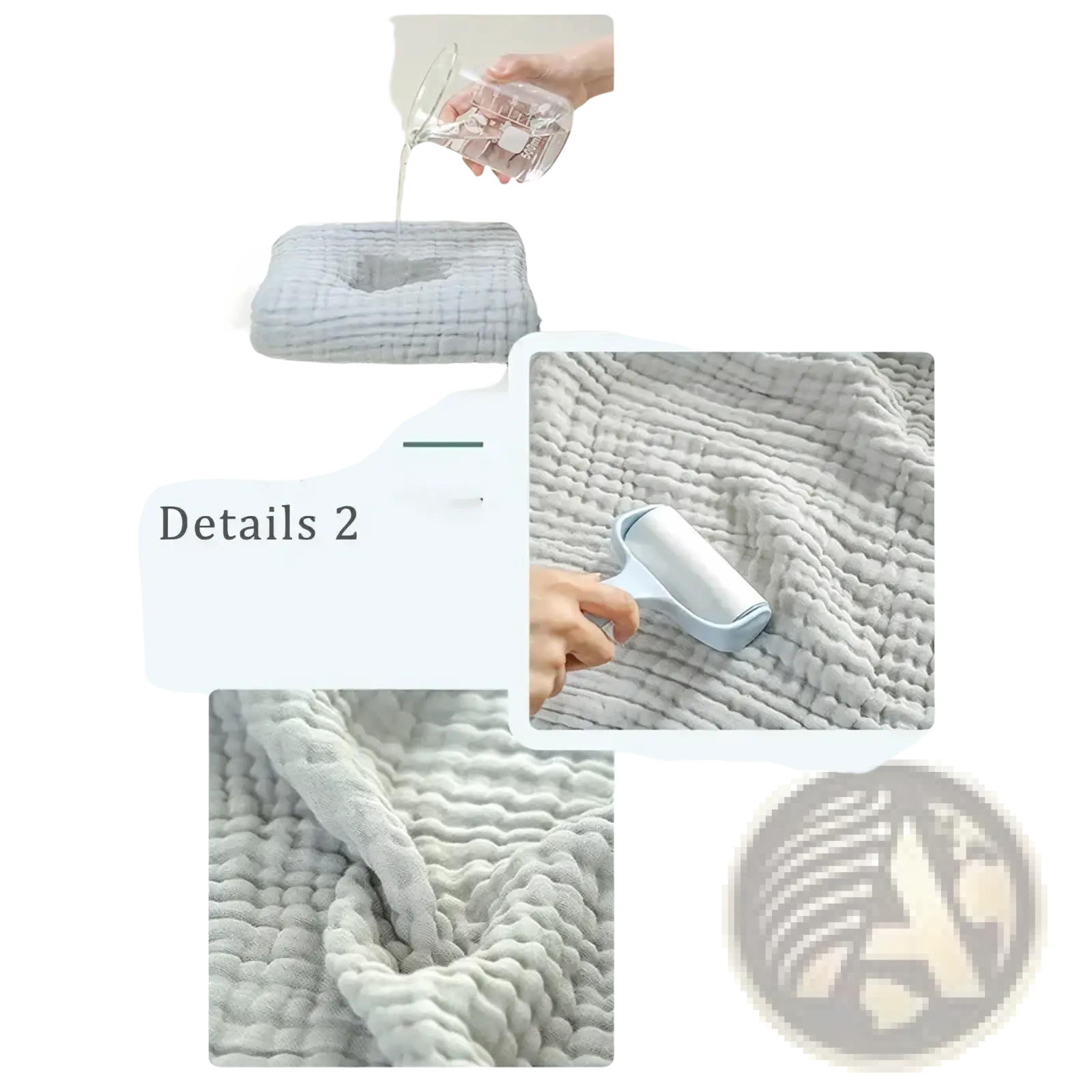 Light gray textured cotton pillow with a central cutout designed for use with muslin baby swaddle blanket 6-layer cotton 105cm
