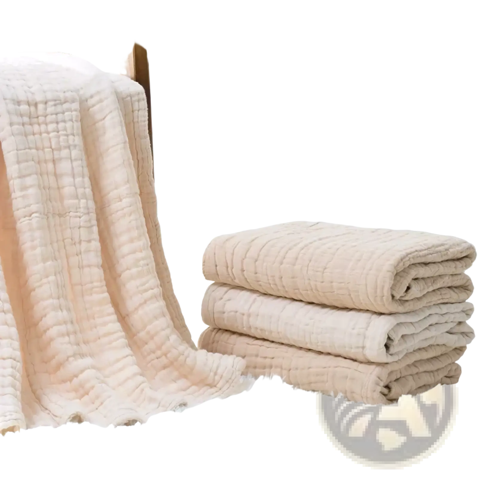 Soft beige muslin baby swaddle blanket with gentle quilted texture made of 6-layer cotton 105cm bath towel