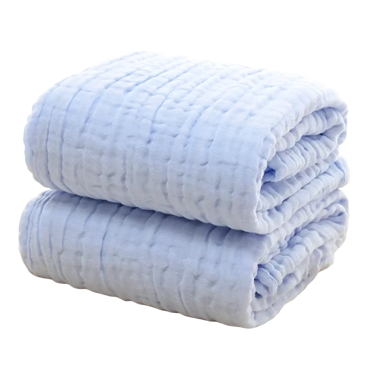 Soft light blue muslin baby swaddle blanket with gentle quilted texture 6-layer cotton 105cm