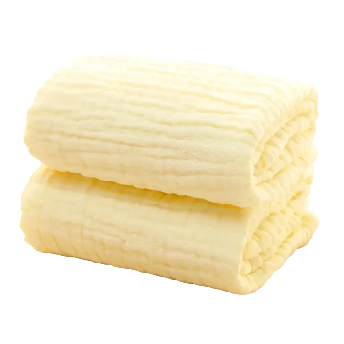 Soft pale yellow muslin baby swaddle blanket with 6-layer cotton and gentle ribbed texture 105cm