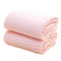 Soft pink muslin baby swaddle blankets 6-layer cotton 105cm neatly folded and stacked