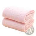 Soft pink muslin baby swaddle blankets 6-layer cotton 105cm neatly folded and stacked