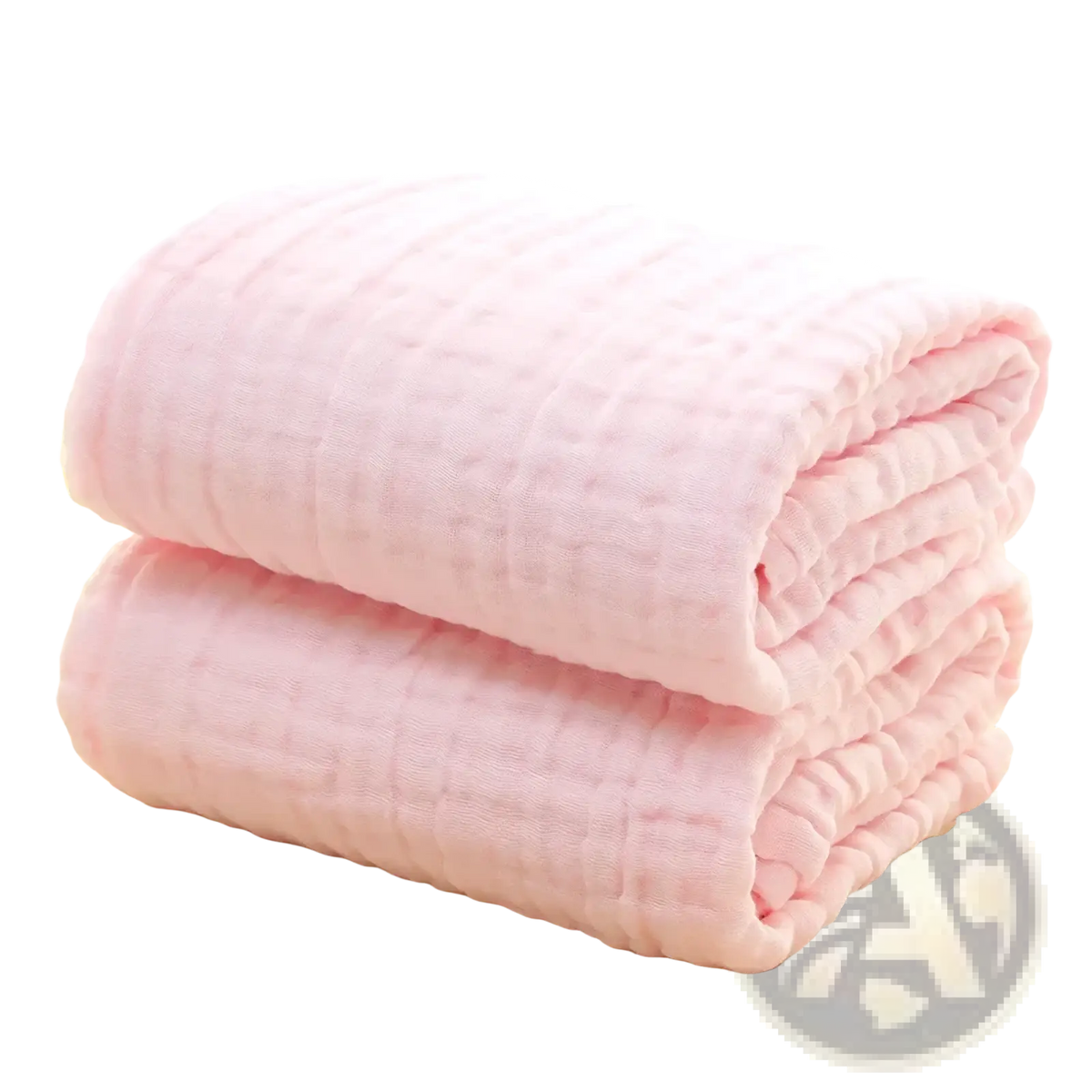Soft pink muslin baby swaddle blankets 6-layer cotton 105cm neatly folded and stacked